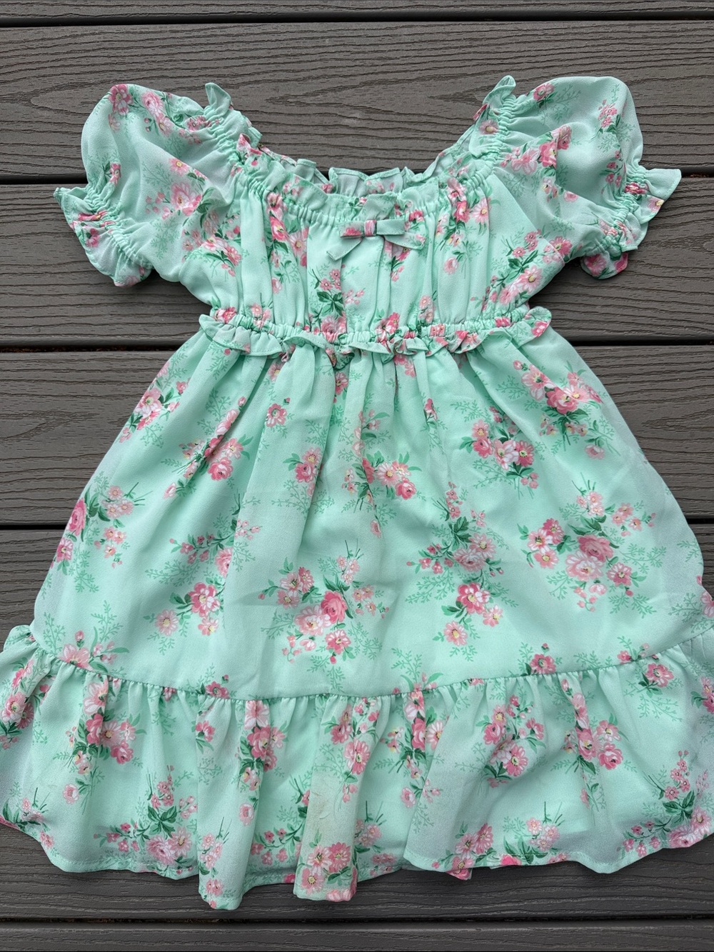 Janie and Jack Mint Floral Ruffle Dress with Pink Blossoms